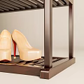 Brown Wooden Tiered Freestanding Clothes Rack With Hanging Clothes Shoes And Handbag