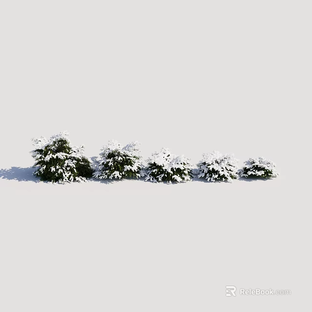 Natural Snow Covered Shrubs In Winter Outdoor Landscape With White Snow 3d model 