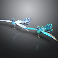Two Peacocks With Turquoise Feathers And Spread Wings On Black Background With Reflections