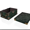 Green Decorative Furniture Chests With Intricate Carved Patterns And Golden Handles Open And Closed
