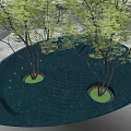 Elegant Outdoor Pergola With Green Trees Blue Ground And Surrounding Wall Structure