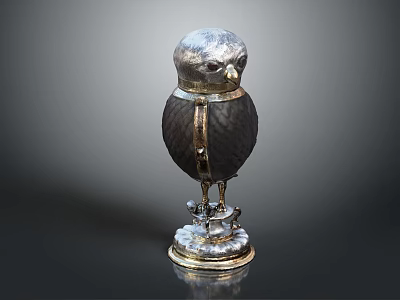 Elegant Owl Shaped Metallic Decorative Furniture Ornament With Silver Gold Accents And Sturdy Base 3d model