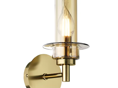Modern Brass Wall Lamp With Transparent Glass Shade And Exposed Bulb Decorative Design 3d model