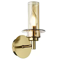 Modern Brass Wall Lamp With Transparent Glass Shade And Exposed Bulb Decorative Design