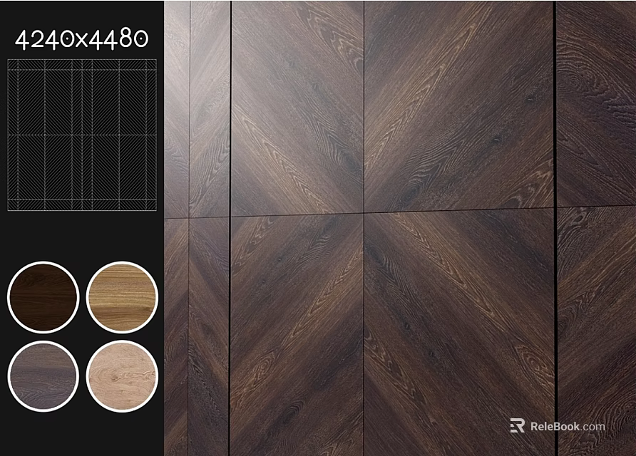 Wooden Components With Chevron Pattern And Multiple Wood Grain Color Options 3d model 