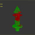 Red Fire Hydrant With Green Base And Rusty Spots In Urban Outdoor Area