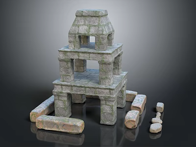 Ancient Style Multi Layered Stone Structure With Surrounding Stone Blocks 3d model