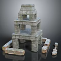 Ancient Style Multi Layered Stone Structure With Surrounding Stone Blocks 3d model