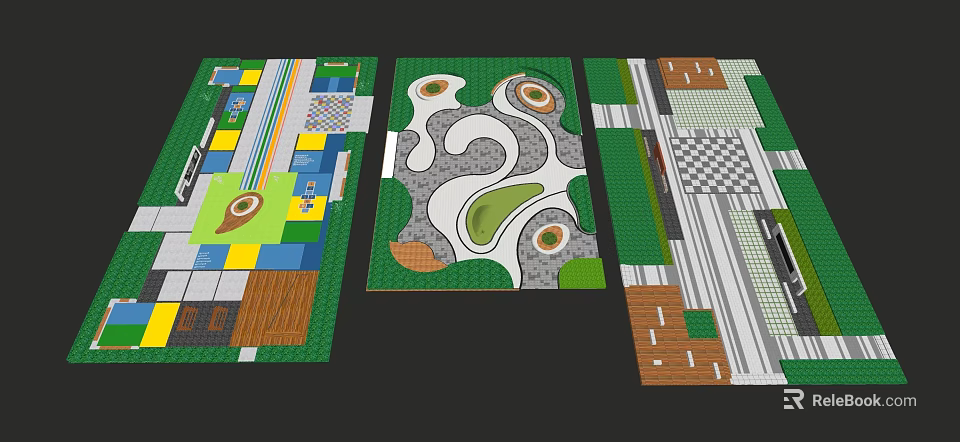 Roof Garden Design Featuring Multiple Layouts Green Spaces And Pathway Elements 3d model