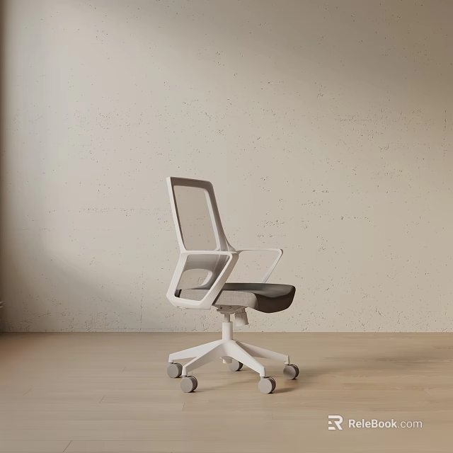 Modern Office Chair With White Frame Black Seat And Rolling Wheels 3d model 