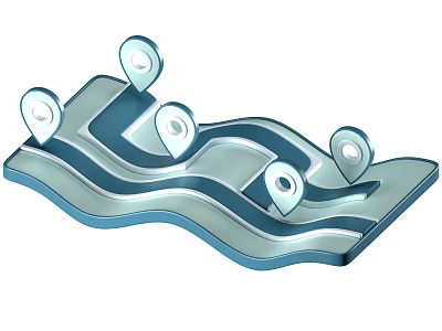 Decorative Ornament Set with Wavy Blue Base and White Location Pins for Home Decor 3d model
