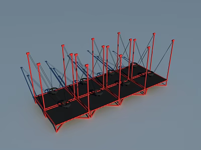 Multi Functional Sports Training Equipment With Red Frame And Black Mats 3d model