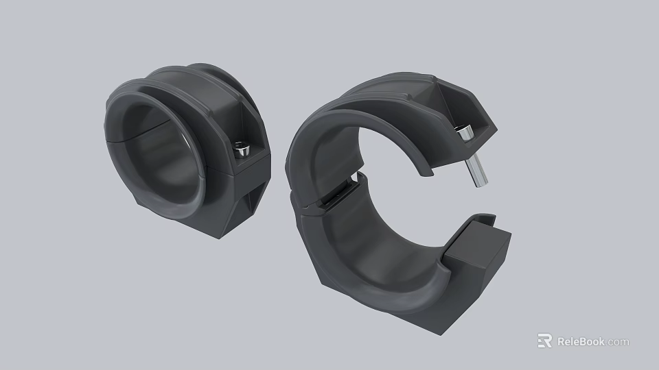 Two Black Industrial Equipment Clamp Rings With Metal Fastening Parts 3d model 