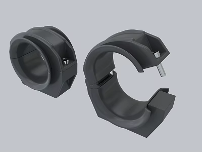 Two Black Industrial Equipment Clamp Rings With Metal Fastening Parts 3d model