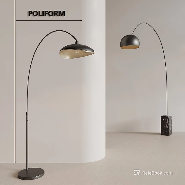 Modern Arched Floor Lamp With Black Metal Frame And Marble Base For Interior Decor 3d model 