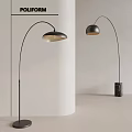 Modern Arched Floor Lamp With Black Metal Frame And Marble Base For Interior Decor