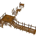 Wooden Outdoor Scenic Structures With Boardwalk Platform Staircases And Chairs