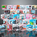 Cartoon Scenes Layered Stacked Cube Structure With Colorful Rooms Featuring Beds Sofas TVs And Bookshelves