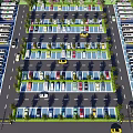 Eco Friendly Parking Lot With Neatly Arranged Parking Spaces Greenery And Parked Vehicles