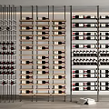 Modern Wine Cabinet Storage Design With Multiple Wooden Metal Shelves And Red Wine Bottles