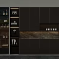 Modern Wine Cabinet With Glass Door Displaying Wine Bottles Glasses And LED Lighting