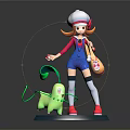 Game Female Character With White Hat Red Top Blue Overalls Pink Bag Green Star Sprite