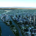 Aerial Modern Urban Planning View With River Skyscrapers Bridges And Green Spaces