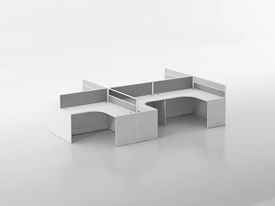 Modern White Modular Office Desk With Partitions And Multiple Workstations 3d model