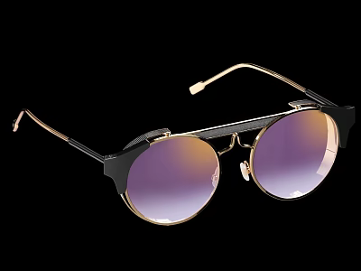 Stylish Sunglasses With Black And Gold Frame And Gradient Purple Lenses 3d model