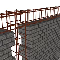 Building Exterior Wall Construction Underway With Scaffolding And Layered Brick Structure 3d model