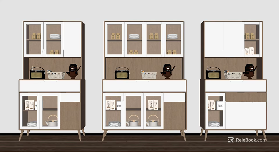 Modern White Brown Sideboard With Glass Doors Storage For Dishes Cups Baskets Decorative Items 3d model 