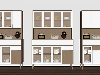 Modern White Brown Sideboard With Glass Doors Storage For Dishes Cups Baskets Decorative Items 3d model