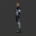 Male Sci Fi Warrior Character With Blue White Tech Combat Suit And Blonde Hair