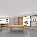 Modern Electronics Retail Store With Display Shelves Mobile Phones And Wooden Tables