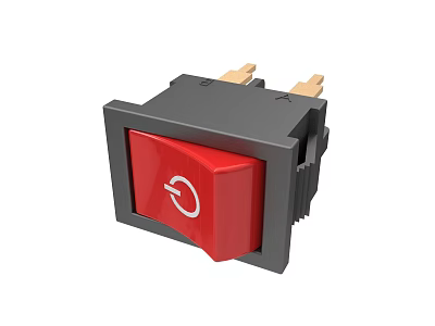 Red Button Electrical Switch Device With Black Base And Golden Pins 3d model