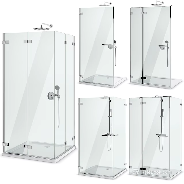 Modern Glass Shower Sauna Enclosure Designs With Transparent Panels And Fixtures 3d model 