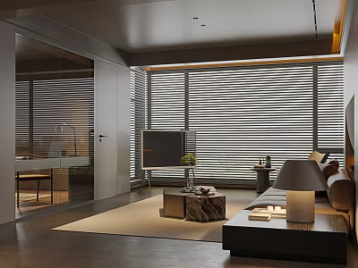 Modern Living Dining Room Interior Design With Venetian Blinds And Sofa Coffee Table 3d model