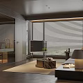 Modern Living Dining Room Interior Design With Venetian Blinds And Sofa Coffee Table