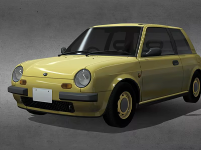 Yellow Retro Compact Car Exterior Design With Classic Headlights And Two Door Body 3d model