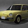Yellow Retro Compact Car Exterior Design With Classic Headlights And Two Door Body