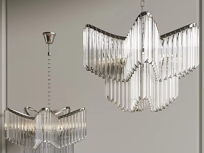 Elegant Modern Crystal Chandelier With Geometric Design And Transparent Glass Elements 3d model