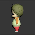 Cute 3D Cartoon Character With Green Hair Purple Eyes Yellow Jacket And Red Pants
