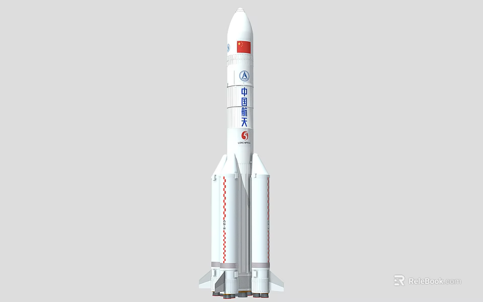 Tall White Chinese Space Rocket With China Aerospace Logo And Red Markings 3d model 