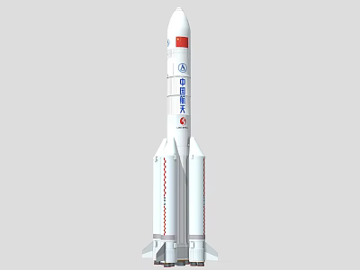 Tall White Chinese Space Rocket With China Aerospace Logo And Red Markings 3d model