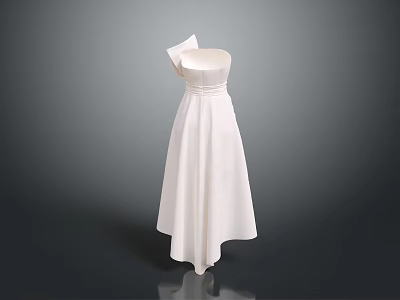 Elegant White One Shoulder Long Dress With Flowing Skirt And Slim Waist Design 3d model