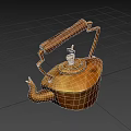 Vintage Copper Kettle With Wooden Handle And Bird Shaped Spout For Home Use