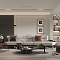Modern Sleek Minimalist Living Room With Cozy Sofa Round Ottoman And No Main Lamp Design