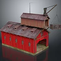 Red Industrial Factory Building With Two Story Structure Corrugated Metal Roof And Crane