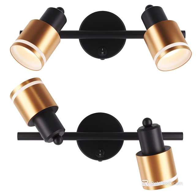 Modern Gold And Black Wall Light With Adjustable Metal Heads For Indoor Home Decor 3d model 