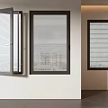 Casement Windows with Dark Frames and Blinds in Modern Minimalist Interior with Light-Colored Walls